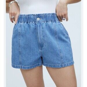 MADEWELL Denim Pull-On Paperbag Utility Shorts Bunten Wash Women's Sz 29